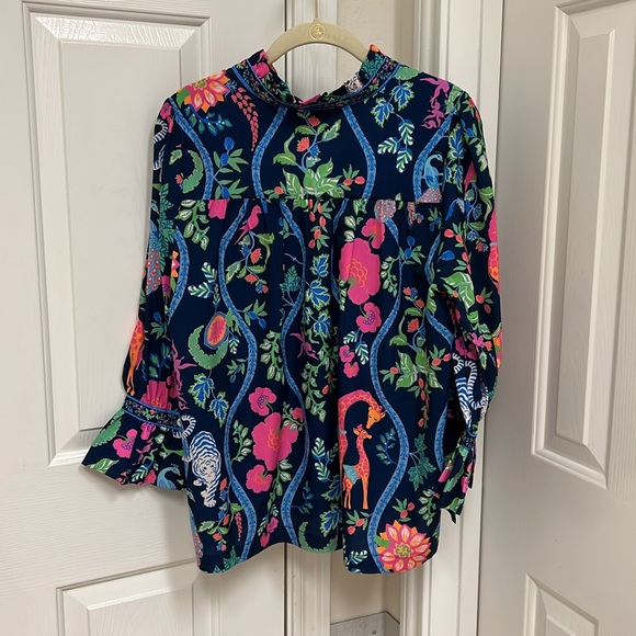 Gretchen Scott Designs Navy Floral and Animal Print Blouse - Picture 5 of 7